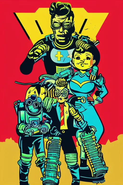 Image similar to fallout 7 6 retro futurist illustration art by butcher billy, sticker, colorful, illustration, highly detailed, simple, smooth and clean vector curves, no jagged lines, vector art, smooth andy warhol style