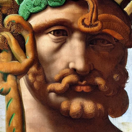 Image similar to high quality, high detail painting by michelangelo, portrait of the quetzalcoatl, hd, muted lighting