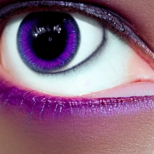 Prompt: close up photo of beautiful purple eye, no eyeshadow. 8k.