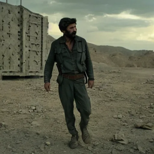 Image similar to kurdish capitalist in a movie directed by christopher nolan, movie still frame, promotional image, imax 7 0 mm footage