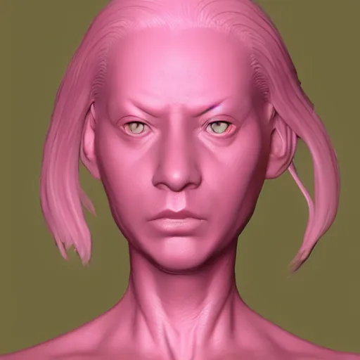 Image similar to ZBrush sculpt albino woman with pink hair and glowing eyes