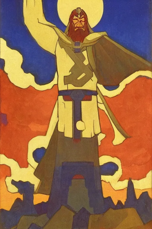 Image similar to thor, marvel, artwork by nicholas roerich,