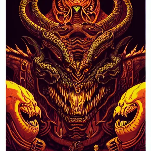 Image similar to barong family member, wiwek, mara demon, one single tribe member, jungle, one single mask, dark, ancient warrior, snake, dragon, tribal, inner glow, art by dan mumford and justin gerard