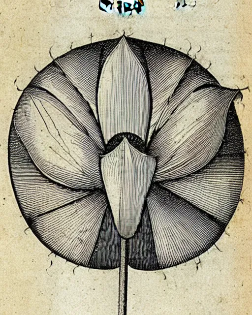 Prompt: an illustration of the head of a lotus flower from the nuremberg chronicle, 1 4 9 3