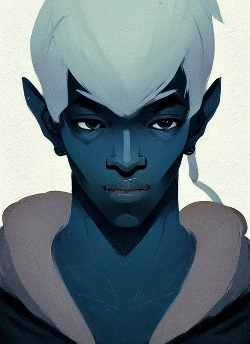 Image similar to ( ( ( ( ( portrait of male drow from dungeons and dragons. ) ) ) ) ) by atey ghailan, by greg rutkowski, by greg tocchini, by james gilleard, by joe fenton, by kaethe butcher, dynamic lighting, gradient light blue, brown, blonde cream and white color scheme, grunge aesthetic