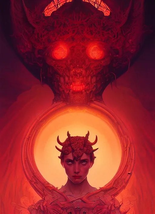 Prompt: satan's infernal reign portrait, intricate artwork by josan gonzalez, artgerm, edmund leighton, greg rutkowski, alphonse mucha, zdizslaw beksinski, very coherent artwork, cinematic, epic, vibrant backlit, octane render, unreal engine, 8 k, high contrast