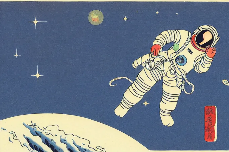 Prompt: astronaut in space, by hiroshige utakawa