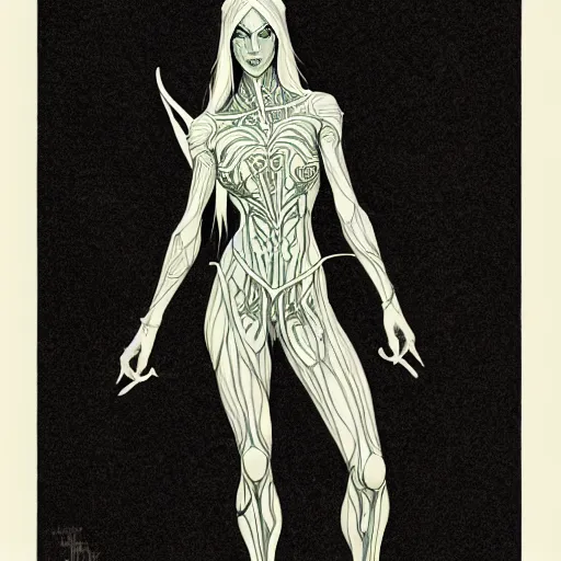 Image similar to centered fullbody elven ,intricate, veins, by Hugo pratt, ultradetailed, charachter design, concept art, trending on artstation,