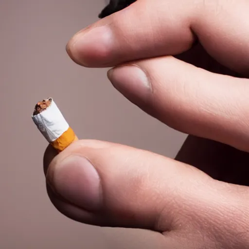 Image similar to a normal female hand with five fingers and ring hold joint, a cigarette between the middle and index fingers, a cigarette, smoke