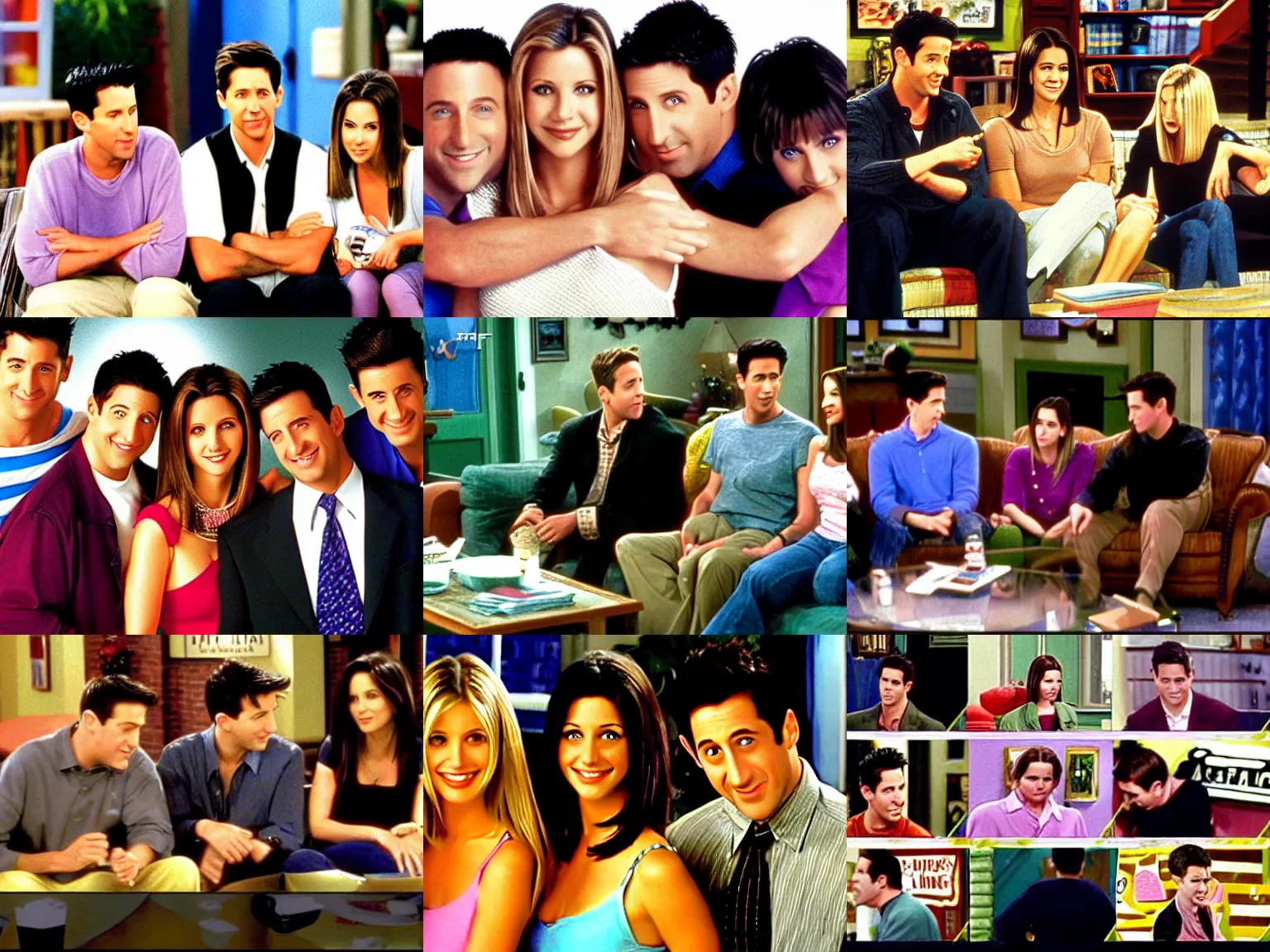 Prompt: Friends (2001) on NBC, Sony PlayStation 2 graphics.