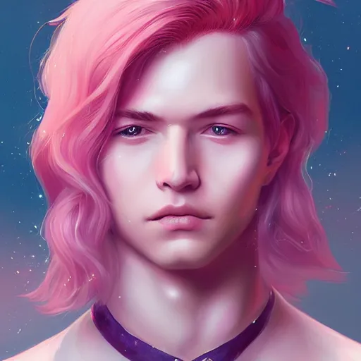 Image similar to teen boy, pink hair, gorgeous, amazing, elegant, intricate, highly detailed, digital painting, artstation, concept art, sharp focus, illustration, art by Ross tran