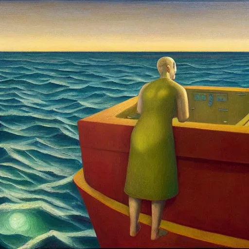 Image similar to twenty thousand leagues under the seas, grant wood, pj crook, edward hopper, oil on canvas