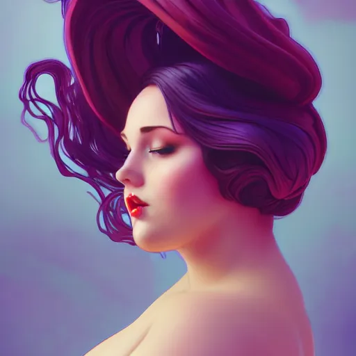 Image similar to curvy woman with a bundt cake instead of hair, digital art, cinematic, concept art, 8k, painting, imaginefx, cgsociety, art nouveau, Alphonse Mucha, trending on artstation, medium shot, head shot