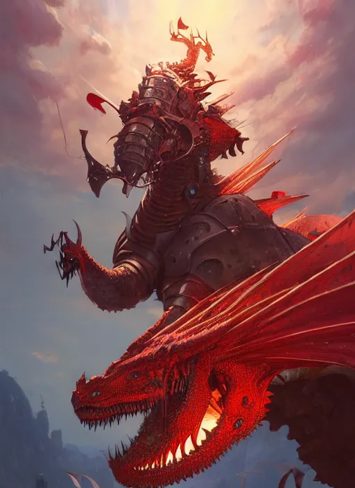 Image similar to highly detailed portrait of a knight tank fighting a red dragon, raytracing, fantasy art by by simon bisley, loish, rhads, ferdinand knab, makoto shinkai and lois van baarle, ilya kuvshinov, rossdraws, tom bagshaw, global illumination, radiant light, detailed and intricate environment