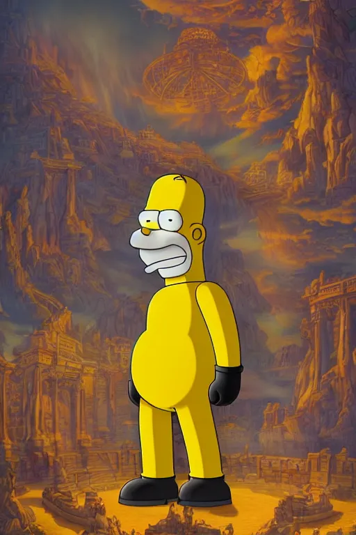 Image similar to digital masterpiece illustration concept art of porcelain statue of homer simpson, extremely detailed and intricate complexity, epic composition, magical atmosphere, cinematic lighting, wide long shot, trending on artstation, 8 k