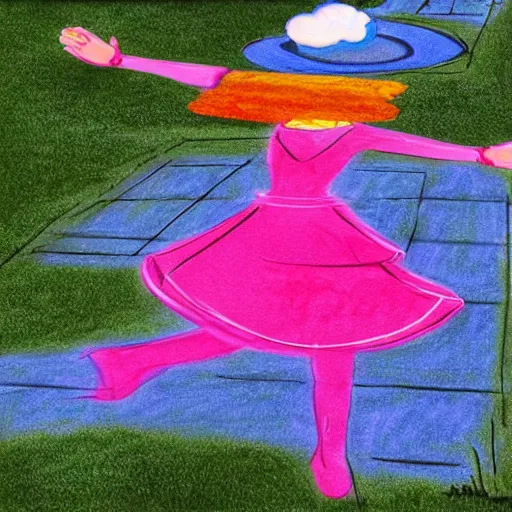 Image similar to pepper ann pearson playing hopscotch, illustration, illusion, in the style of lilia alvarado