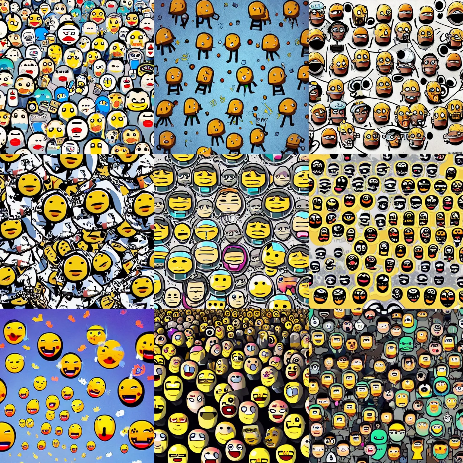 Prompt: an army of emojis invading earth, post apocalyptic, cartoon art