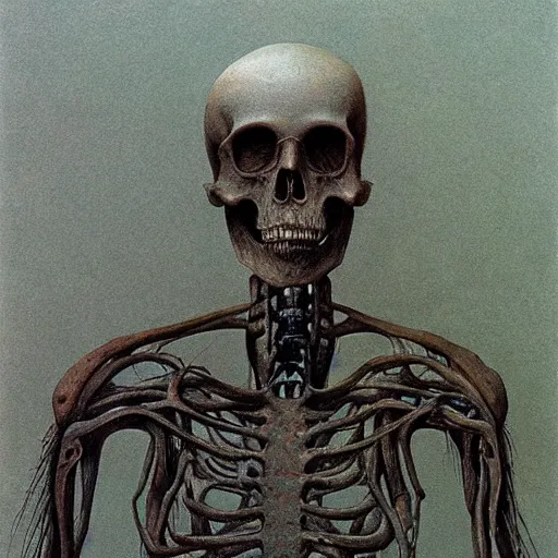 Prompt: human remains, painted by zdzisław beksinski