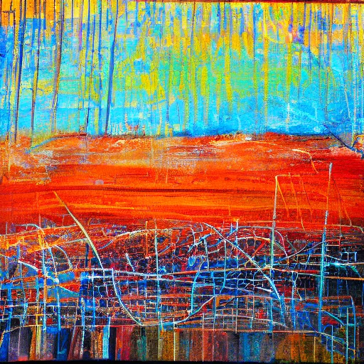 Image similar to an abstract painting of fields of colur with a mixed media construction on top,