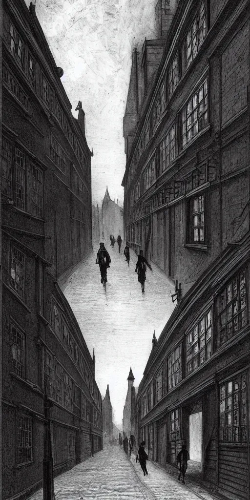 Image similar to shallow street in london 1 6 5 0, so many thrash, german expressionism, black and white, photorealistic style, scretch, dust, grain, creepy