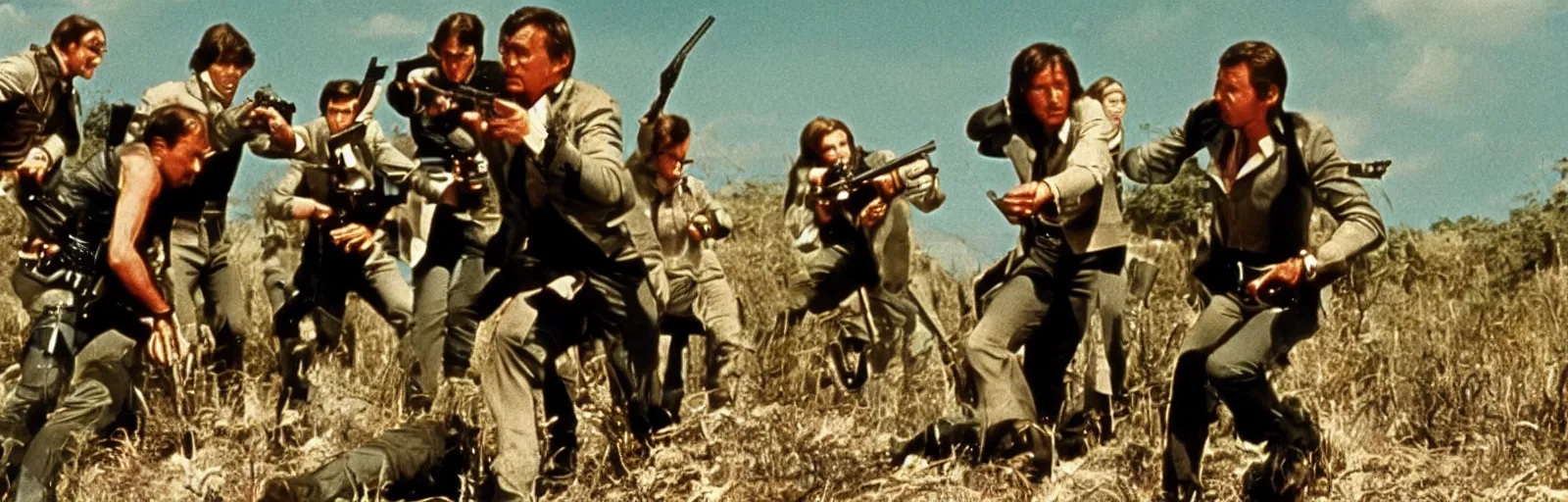 Image similar to Still from the 1979 movie James Bond Battle Royale - directed by sergio leone hq production still technicolor