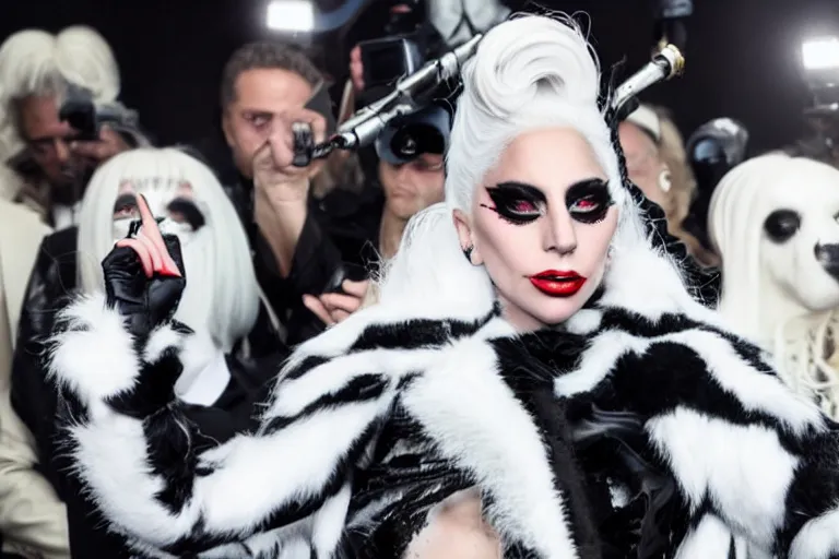 Image similar to lady gaga plays cruella in the live action adaptation of cruella, red weapon 8 k s 3 5, cooke anamorphic / i lenses, highly detailed, cinematic lighting