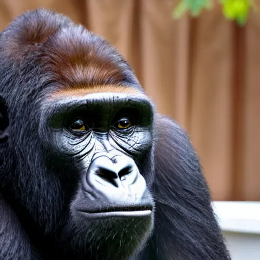 Image similar to gorilla poking its head out of a toilet, only the top half of its head is visible