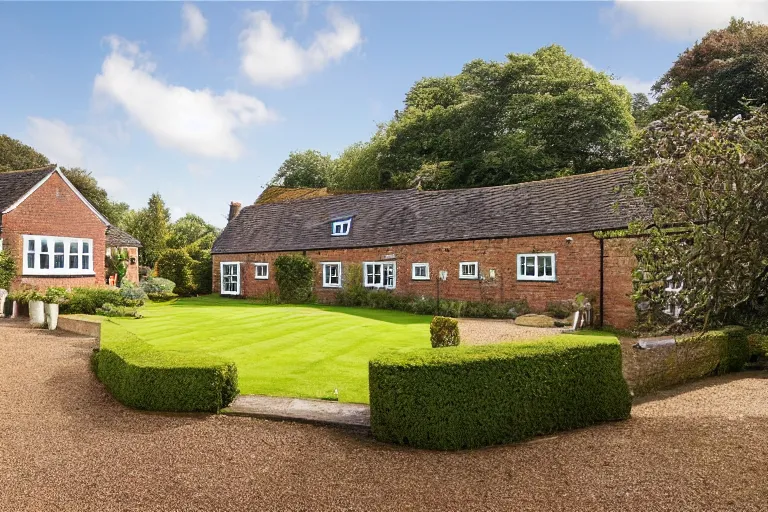 Image similar to an estate agent listing photo, external view of a 5 bedroom detached countryside house in the UK, by Paul Lehr