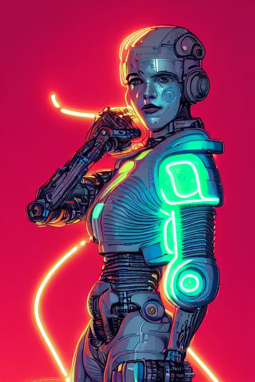 Image similar to portrait of a cyborg girl with a ribbed biomechanic armor and neon light, illustrated by Laurie Greasley and Michael Whelan , digital painting, highly detailed, trending on artstation