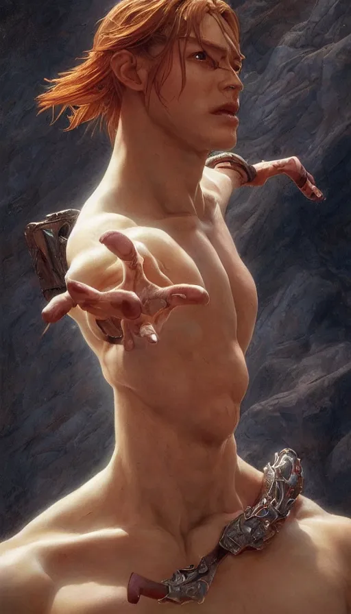 Prompt: epic masterpiece prince goro, sweaty skin, hyperrealistic, octane render, cinematic, beautiful face and flawless skin, perfect hands, 5 fingers, by Edgar Maxence and Ross Tran and Michael Whelan, Legends of Runeterra