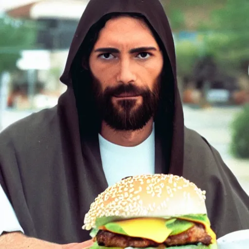 Image similar to jesus of nazareth eating at burger king