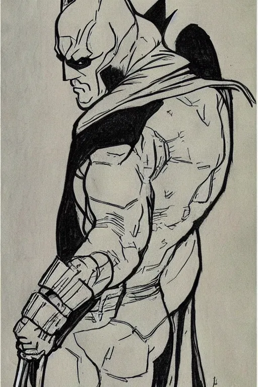 Prompt: Batman by drawing by Egon Schiele