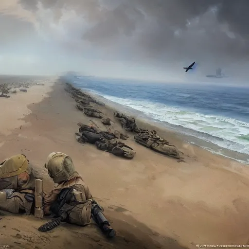 Image similar to omaha beach world war 2 geog darrow greg rutkowski