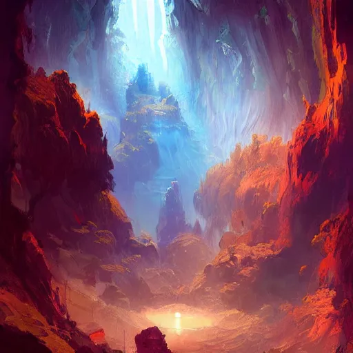 Image similar to a painting of a glowing gem filled cave 4k detailed ross tran gurney frank frazetta skeeva gal barkan matayosi high fantasy concept key art