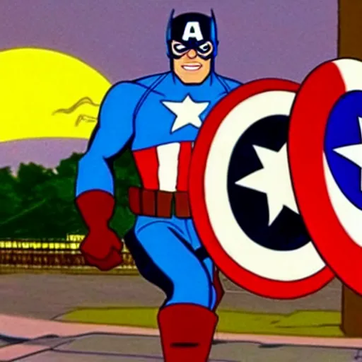 Image similar to film still of captain america in scooby - doo ( 1 9 6 9 )