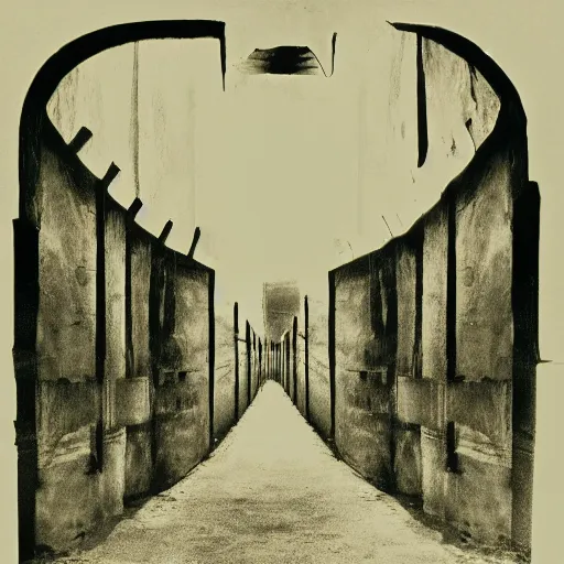 Prompt: dark old picture of a realistic gateway to hell, black and white, pictorialism