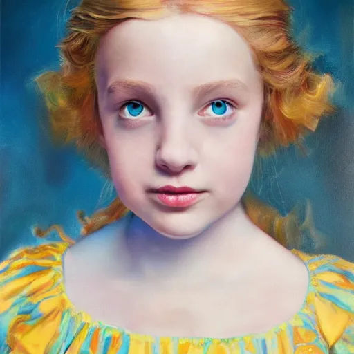 Image similar to A portrait of young Alice from Wonderland, oil painting, majestic, detailed, high resolution