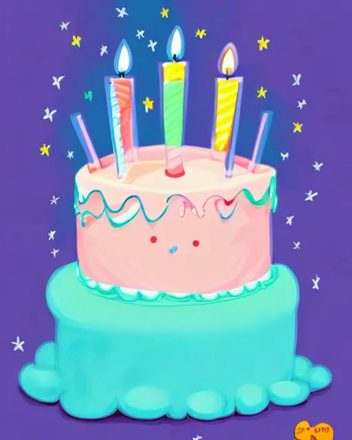 Image similar to cutest cartoon illustration of a birthday cake, cute, colorful, pastel, beautiful, artstation, deviantart, pinterest, 5 0 0 px