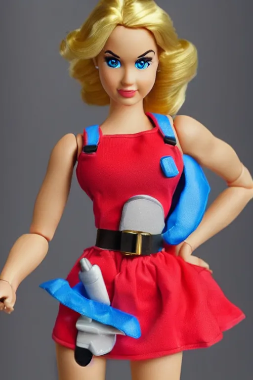 Image similar to super mario barbie doll, photorealistic, highly detailed,