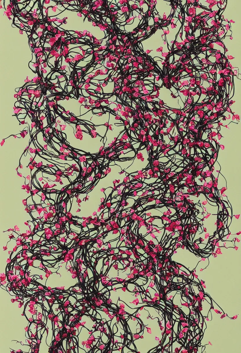Prompt: human circulatory system, of vines and flowers, apocolypse, arms open, no duplicate image, heart made of flowers, intricate details, art by feng zhu, beautiful, human body, tangled,