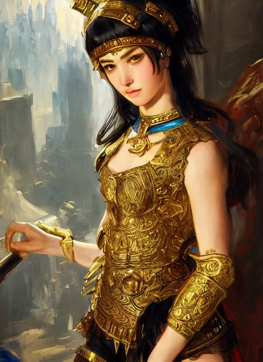 Image similar to portrait of an ancient roman character in incredible rich ornate armor, by ilya kuvshinov, by thomas lawrence, by bayard wu, trending on artstation, masterpiece