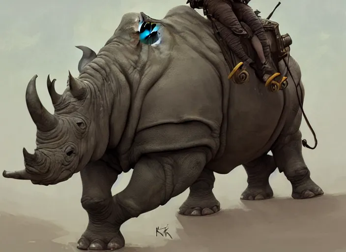 Prompt: a giant rhino with a giant cannon in his back, exoskeleton, technology, elegant,, highly detailed, digital painting, artstation, concept art, smooth, sharp focus, illustration, art by krenz cushart and artem demura and alphonse mucha