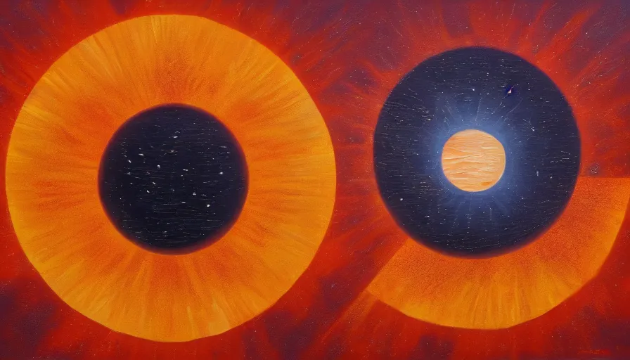 Image similar to the sun seen from earth with a hexagon in front, oil painting