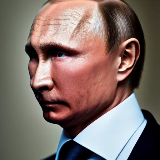 Prompt: hyperrealistic portrait of vladimir putin with a mullet haircut, canon eos r 3, f / 1. 4, iso 2 0 0, 1 / 1 6 0 s, 8 k, raw, unedited, symmetrical balance, in - frame