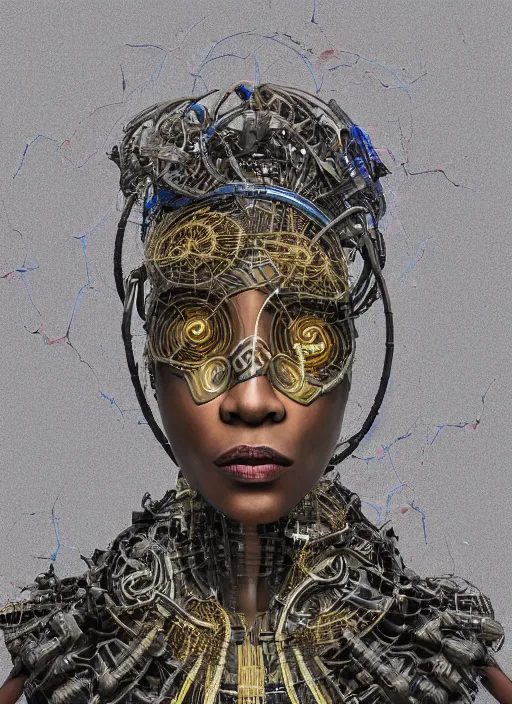 Prompt: portrait of a futuristic african voodoo wizard cyborg, made from million point clouds, in the style of ghost in the shell, kintsugi, modern fine art, fractal, intricate, elegant, highly detailed, digital photography, subsurface scattering, by jheronimus bosch and greg rutkowski,