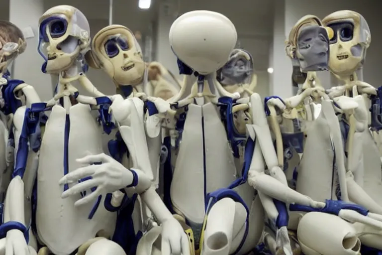 Prompt: A society where crash test dummies are sentient and live ordinary lives