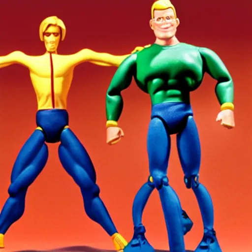 Image similar to Stretch Armstrong filled with air. Overinflated muscles. Giant action figure made of rubber.