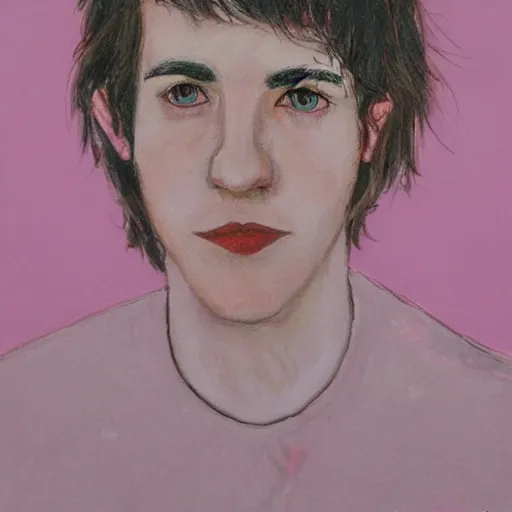 Image similar to portrait of 2 0 year old white man with big pink lips, messy medium length hair