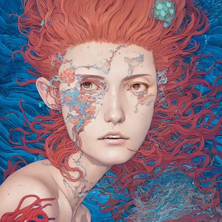 Prompt: woman with coral reef hair portrait soft light painted by james jean and katsuhiro otomo and erik jones, inspired by akira anime, smooth face feature, intricate oil painting, high detail illustration, sharp high detail