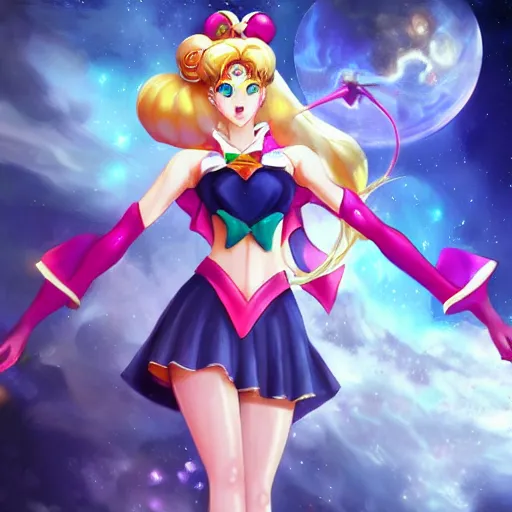 Prompt: master piece art of Sailor Moon league of legends by zeronis, kilart, stanton feng, trending on artstation